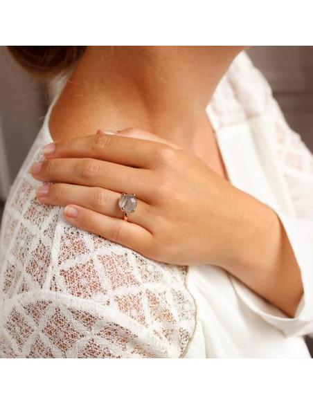BAGUE plaqué or rose Et Quartz Gris BRONZALLURE WSBZ00013.GR