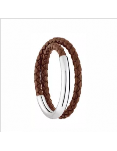 Bracelet grand modèle en Argent massif et cuir Chocolat Christofle 6757029
