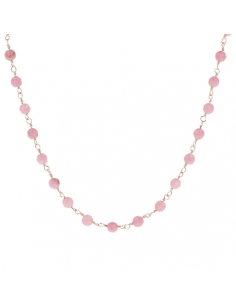 Collier Sautoir Plaqué Or Rose et Quartz Rose BRONZALLURE