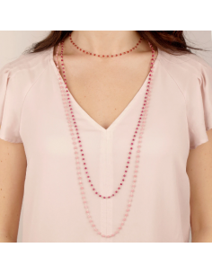 Collier Sautoir Plaqué Or Rose et Quartz Rose BRONZALLURE 2