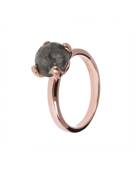 BAGUE plaqué or rose  Quartz Gris 8mm BRONZALLURE