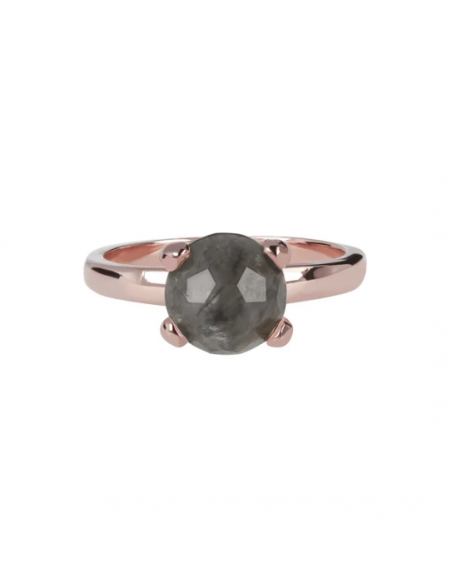 BAGUE plaqué or rose  Quartz Gris 8mm BRONZALLURE