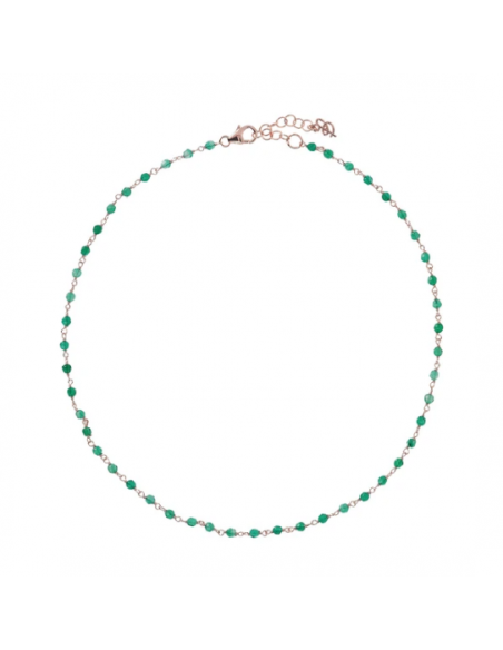 Collier Ras De Cou Plaqué Or Rose et Agate Verte BRONZALLURE WSBZ01252.GAG