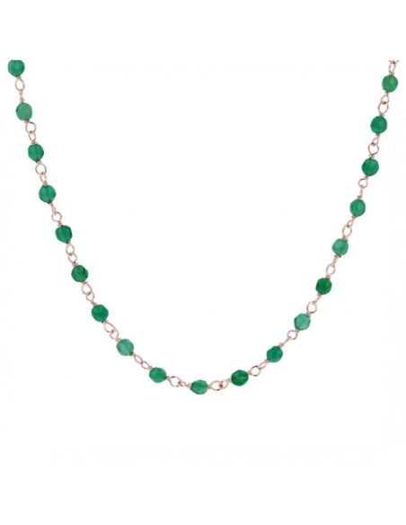 Collier Ras De Cou Plaqué Or Rose et Agate Verte BRONZALLURE WSBZ01252.GAG
