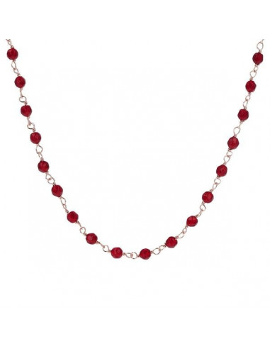 Collier Ras De Cou Plaqué Or Rose et Agate Rouge BRONZALLURE