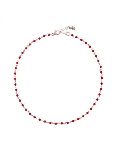 Collier Ras De Cou Plaqué Or Rose et Agate Rouge BRONZALLURE