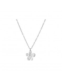 Collier Maillon Et Sa fleur 5 Pétales En Argent Brossé 18k Clio Blue CO3571RH