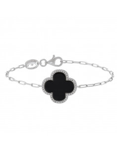 Bracelet Trèfle CHARLES GARNIER En Argent,Oxydes De Zirconium Et Onyx AGF170066B
