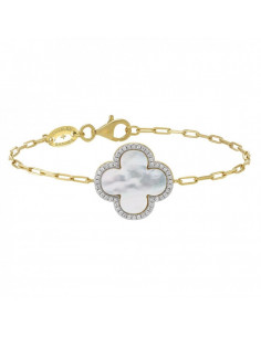 Bracelet Trèfle CHARLES GARNIER en Vermeil,oxydes de zirconium Et Nacre