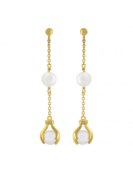 Boucles D'oreilles Longues Helice De Chez Jourdan En Vermeil & Perles Blanches AJF170100E
