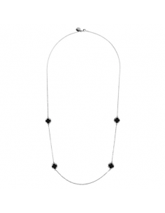 Collier Sautoir Alba Finition Argent Avec Des Trèfles en Onyx Noir  BRONZALLURE WSBZ01002W.BO 2