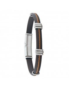 Bracelet Faro En Caoutchouc Gris Et Câble Acier Marron De Jourdan