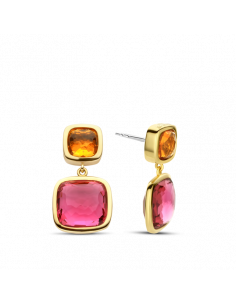 Boucles d'Oreilles Plaqué Or Jaune Ti Sento Rose Et Orange