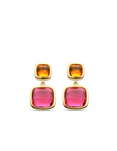 Boucles d'Oreilles Plaqué Or Jaune Ti Sento Rose Et Orange 2