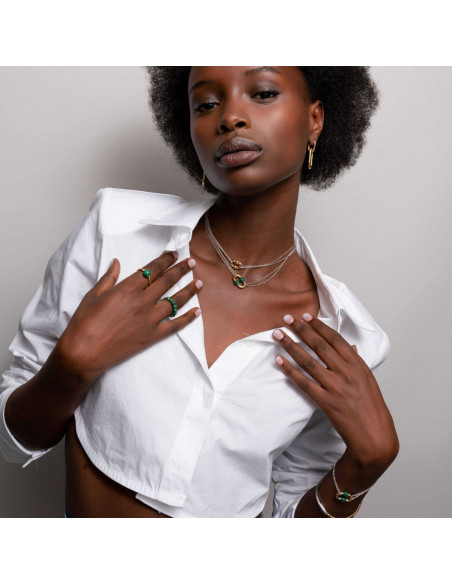 Bague Argent  Ti Sento Avec 7 perles En Malachite