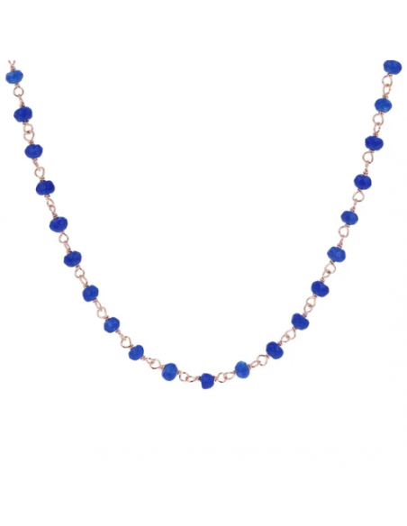 Collier Sautoir Plaqué Or Rose et Agate Bleu BRONZALLURE