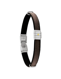 Bracelet Homme Bragi De Jourdan En Acier Et Cuir Marron et Noir JH150093B