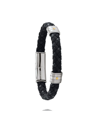 Bracelet KAMEN De  Jourdan Tressé Noir, Acier Et Vis Or JH300027B
