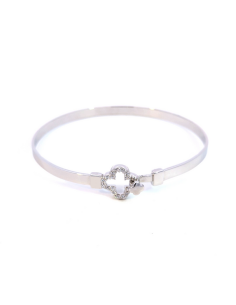 Bracelet Rigide Argent VALENZI Lisse Motif Trèfle Et Oxydes LSL49105W