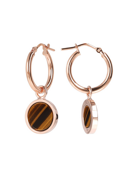BOUCLES D'OREILLES Créoles Alba Rose Et Œil De Tigre BRONZALLURE