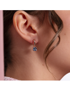 Mini Créoles Plaqué Or Rose Oxydes Bleu BRONZALLURE 2