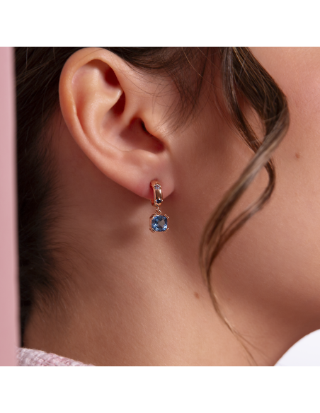 Mini Créoles Plaqué Or Rose Oxydes Bleu BRONZALLURE WSBZ02219.SA