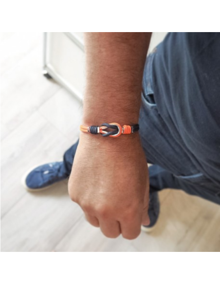 Bracelet Noeud Marin De ELDEN Marine Et Orange, Acier