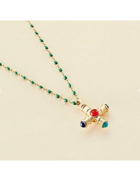 Collier Ras Du Cou Smarty De AGATHA En Perle D'émail Verte