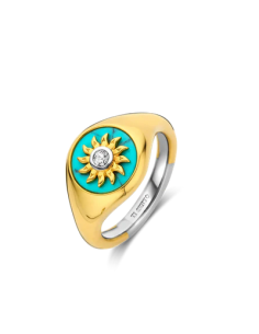 Bague Chevalière Plaqué Or Et Turquoise Ti Sento