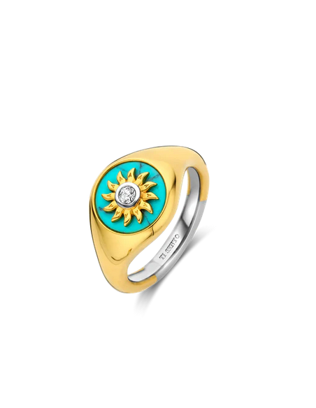 Bague Chevalière Plaqué Or Et Turquoise Ti Sento