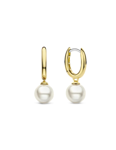 Boucles d'Oreilles Créoles Ti Sento Bicolore Et Perle
