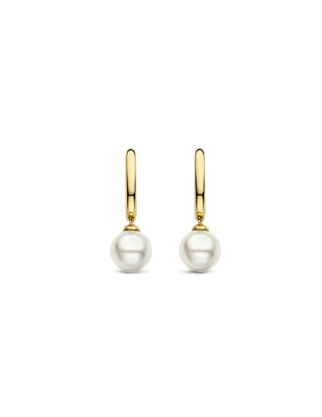 Boucles d'Oreilles Créoles Ti Sento Bicolore Et Perle
