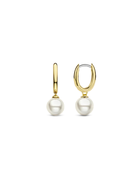 Boucles d'Oreilles Créoles Ti Sento Bicolore Et Perle
