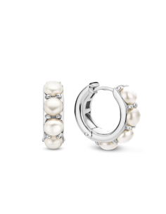 Boucles d'Oreilles Créoles Ti Sento Argent Et Perles