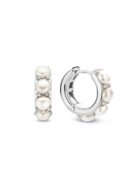 Boucles d'Oreilles Créoles Ti Sento Argent Et Perles