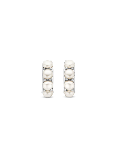 Boucles d'Oreilles Créoles Ti Sento Argent Et Perles