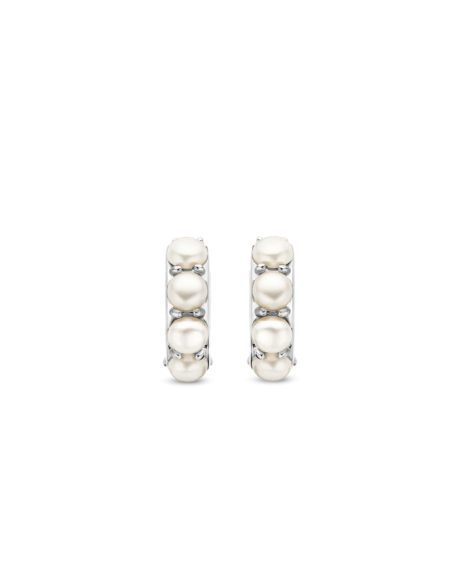 Boucles d'Oreilles Créoles Ti Sento Argent Et Perles