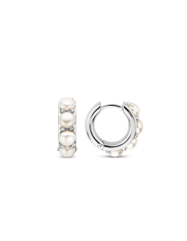 Boucles d'Oreilles Créoles Ti Sento Argent Et Perles