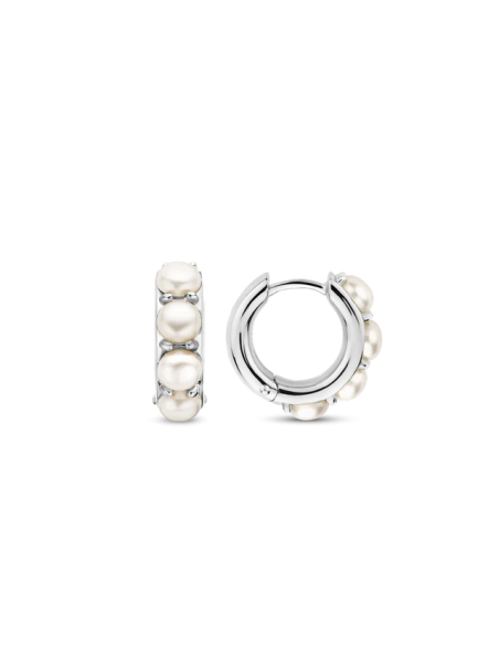 Boucles d'Oreilles Créoles Ti Sento Argent Et Perles