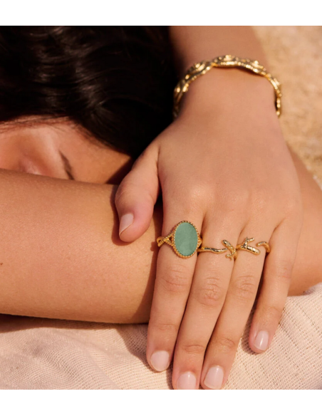 Bague ILIOS De AGATHA Plaqué Or Et Amazonite