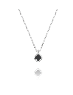 Collier Trèfle CHARLES GARNIER En Argent Agate Noir Et Oxydes de Zirconium