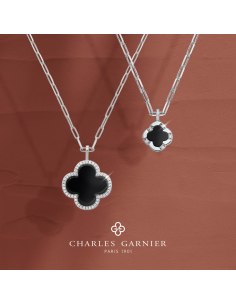 Collier Trèfle CHARLES GARNIER En Argent Agate Noir Et Oxydes de Zirconium 2