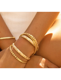 Jonc Ouvert Ines En laiton Doré Laqué Bangle Up Blanc sable 2