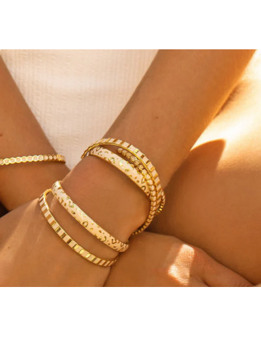 Jonc Ouvert Ines En laiton Doré Laqué Bangle Up Blanc sable