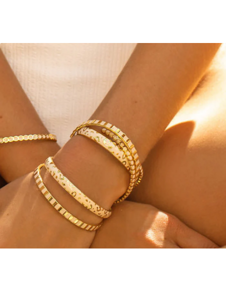 Jonc Ouvert Ines En laiton Doré Laqué Bangle Up Blanc sable