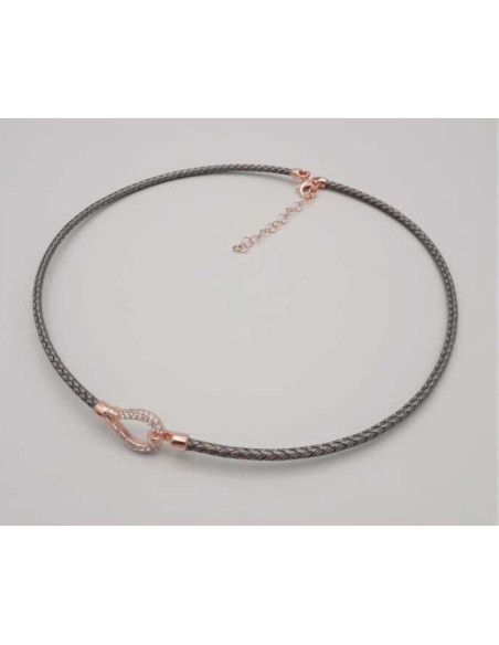 Collier Rigide Argent noirci, fermoir crochet Argent doré rose COLL3904CZ-BP
