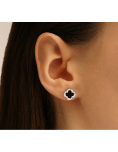 Boucles D'oreilles Trèfle CHARLES GARNIER En Argent Et Agate Noire AGF170205E 2