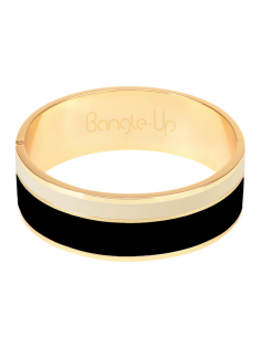 Bracelet Vaporetto A Fermoir En Métal Doré Lignes Laqué Bangle Up Noir/ Blanc Sable BUP20-VAP-BFA04
