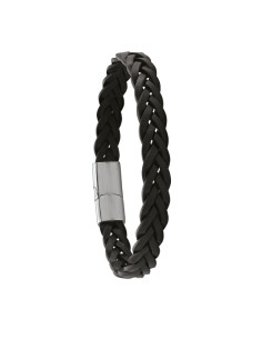 Bracelet NATHO De  Jourdan Noir Tressé Naturel Et Acier