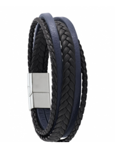 Bracelet Acier Et Cuir Byron De Jourdan Bleu Et Noir RC032H